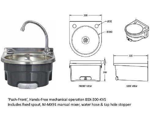 Mechline Basix ‘Push-Front' Hands-Free Basin BSX-300-KVS
